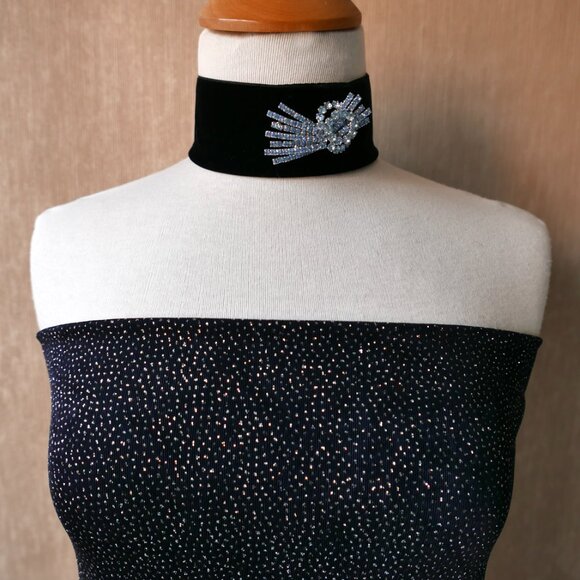 Vintage Blue Rhinestone Bow Brooch - Picture 2 of 6